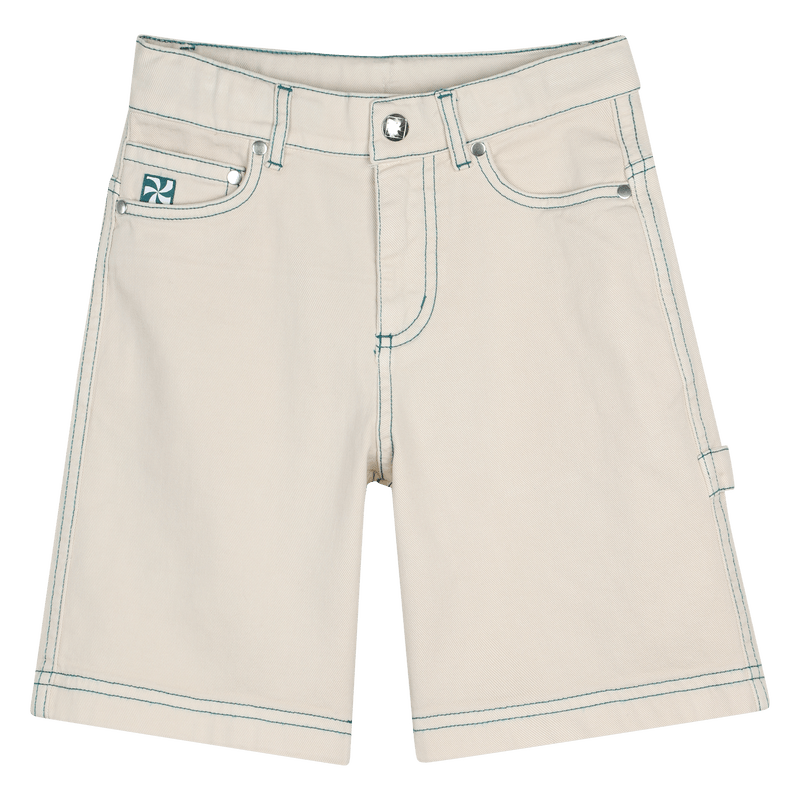 BERMUDA AVORIO IN DENIM CON CUCITURE VERDI KIDS AROUND - Angel Luxury