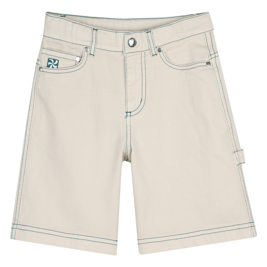 BERMUDA AVORIO IN DENIM CON CUCITURE VERDI KIDS AROUND - Angel Luxury