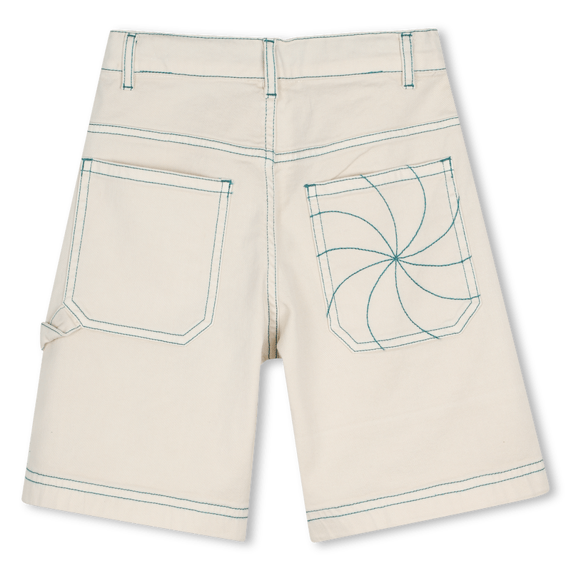 BERMUDA AVORIO IN DENIM CON CUCITURE VERDI KIDS AROUND - Angel Luxury