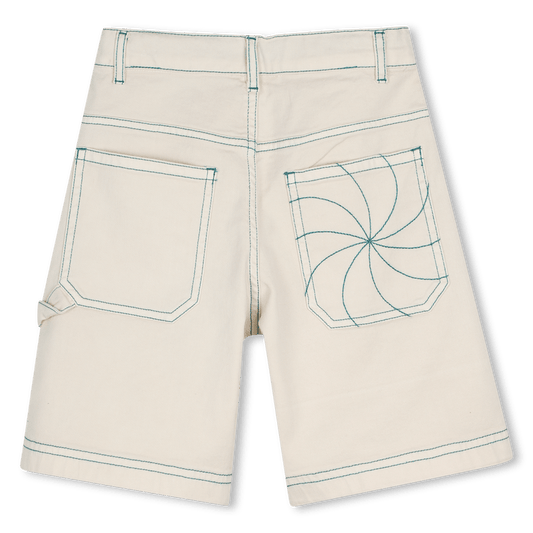 BERMUDA AVORIO IN DENIM CON CUCITURE VERDI KIDS AROUND - Angel Luxury