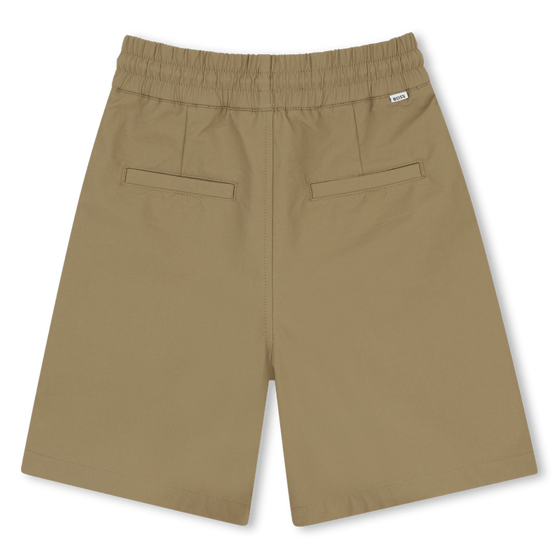 BERMUDA BEIGE IN COTONE CON ELASTICO LOGO GOMMATO BOSS - Angel Luxury