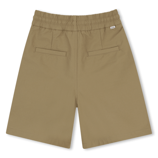 BERMUDA BEIGE IN COTONE CON ELASTICO LOGO GOMMATO BOSS - Angel Luxury