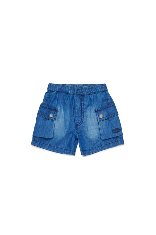 BERMUDA CARGO IN DENIM CON LOGO IN RICAMO BLU DIESEL - Angel Luxury