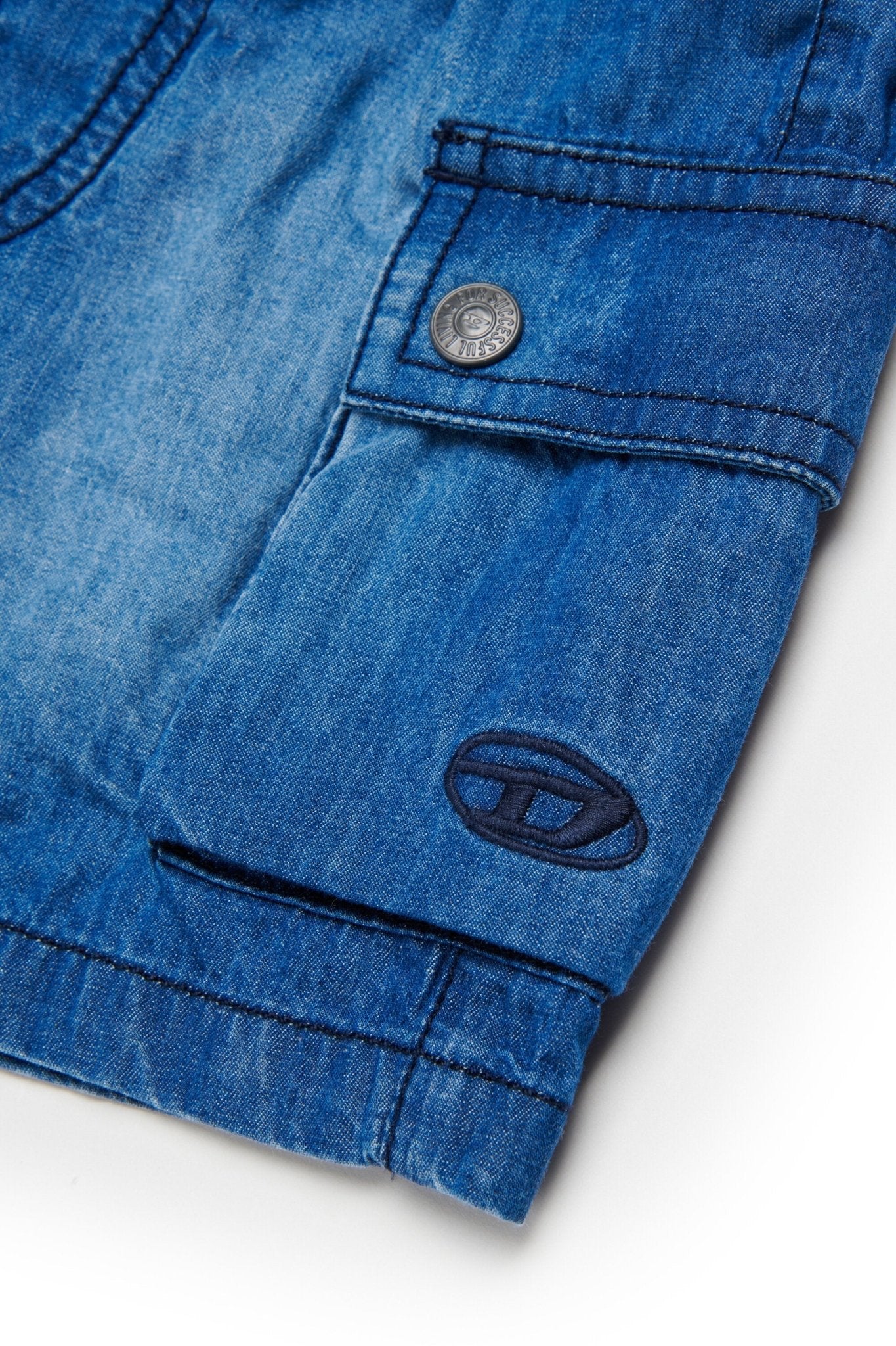 BERMUDA CARGO IN DENIM CON LOGO IN RICAMO BLU DIESEL - Angel Luxury