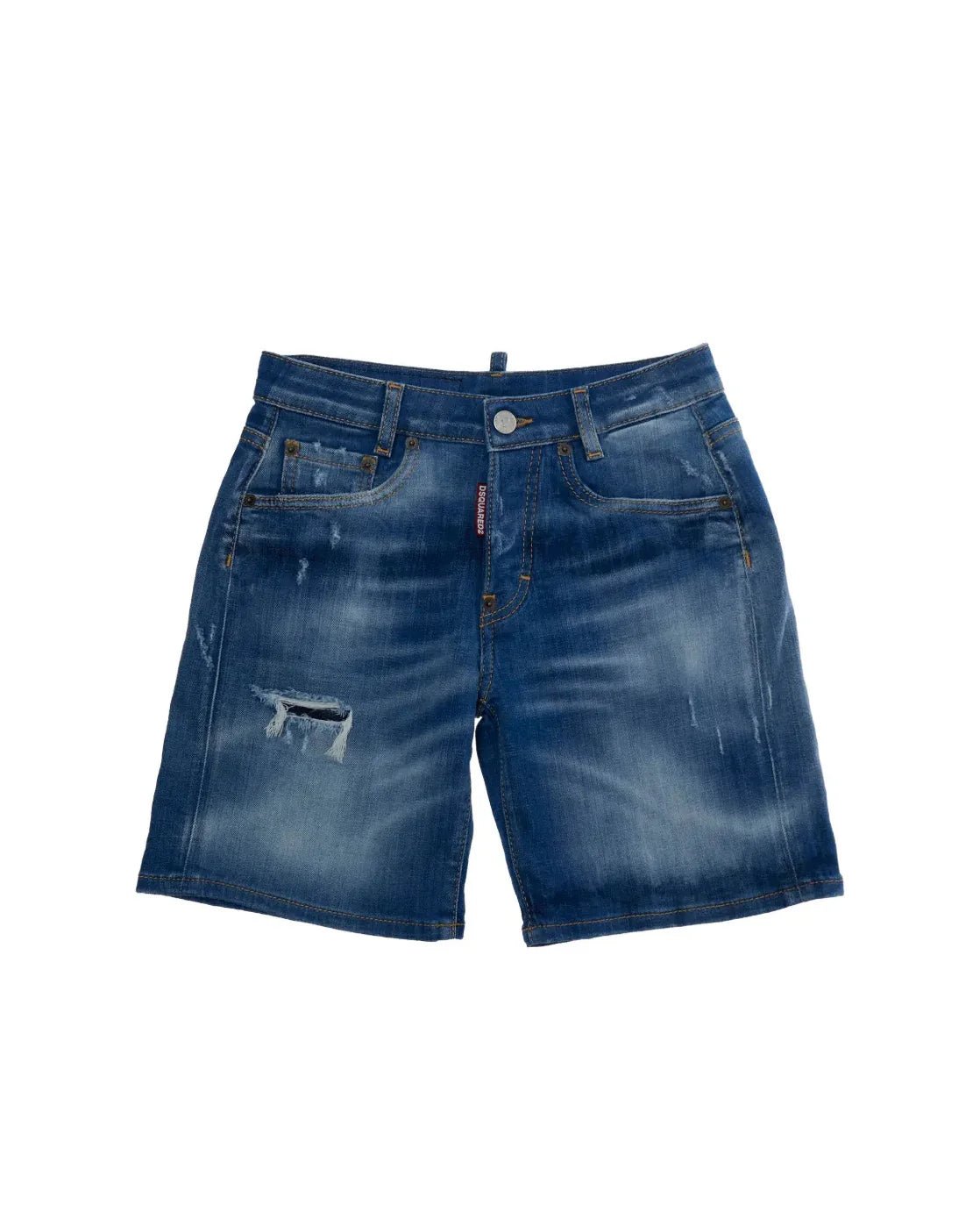 BERMUDA IN DENIM CON LOGO SUL RETRO COLORATO DSQUARED2 - Angel Luxury