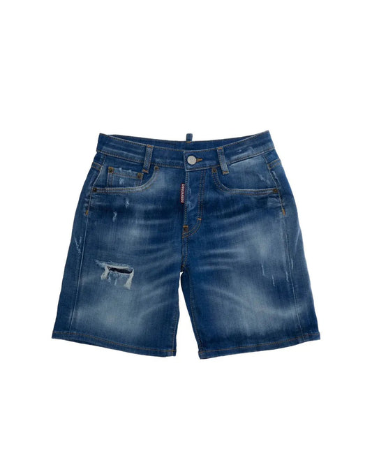 BERMUDA IN DENIM CON LOGO SUL RETRO COLORATO DSQUARED2 - Angel Luxury