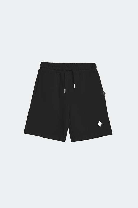 BERMUDA NERO CON LOGO BIANCO MARCELO BURLON - Angel Luxury