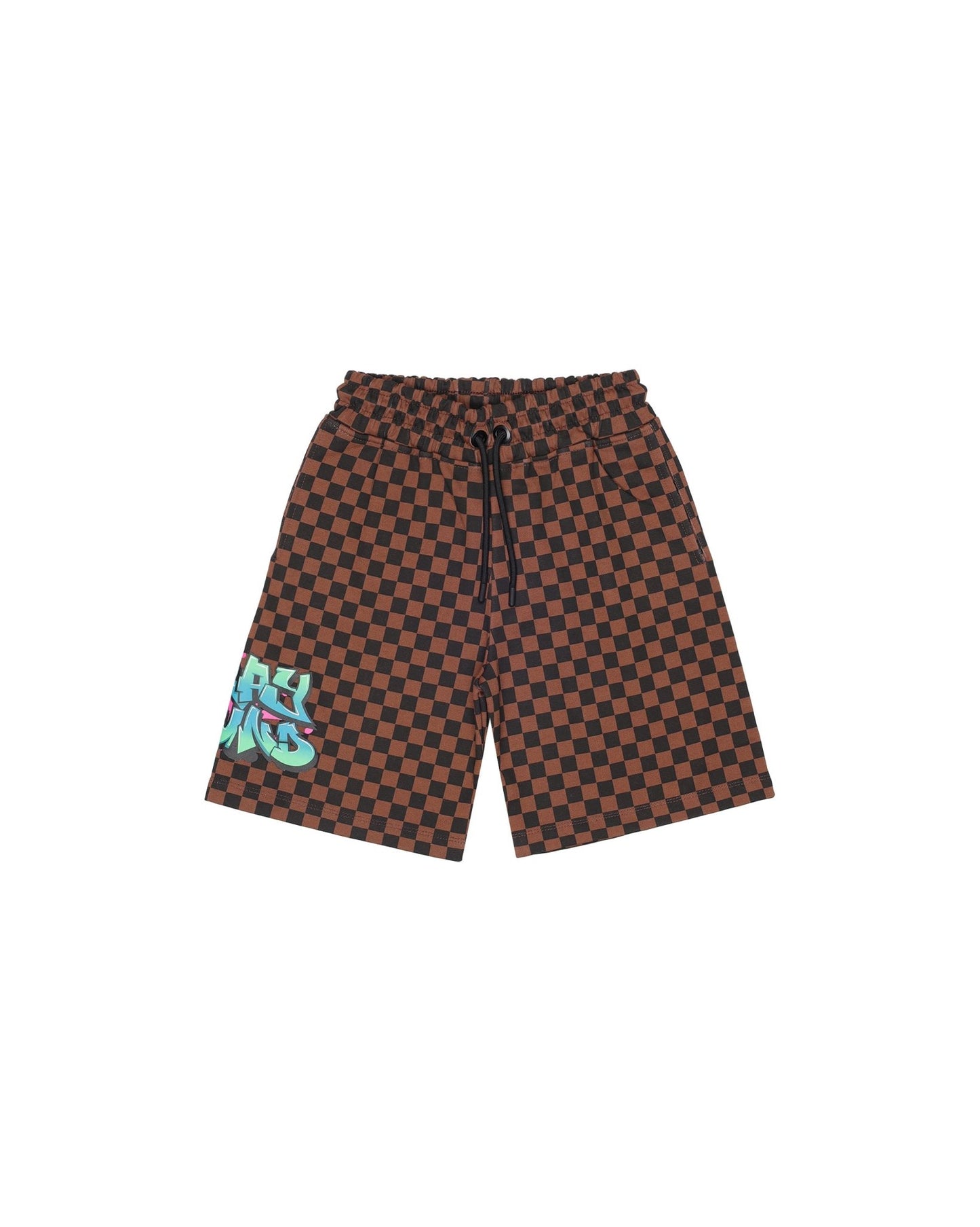 BERMUDA SPRAYGROUND A SCACCHI MARRONI CON STAMPA ORSO - Angel Luxury