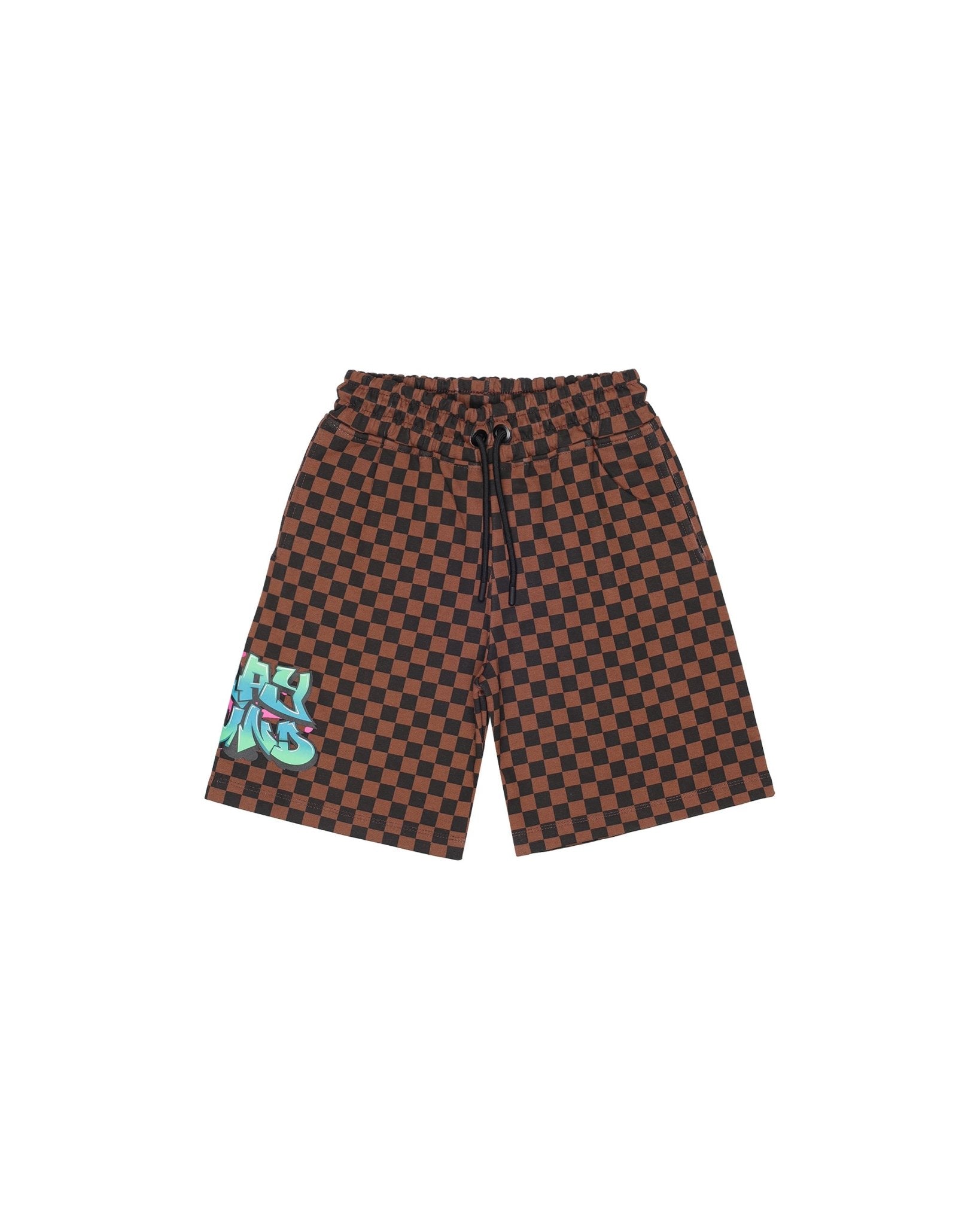 BERMUDA SPRAYGROUND A SCACCHI MARRONI CON STAMPA ORSO - Angel Luxury