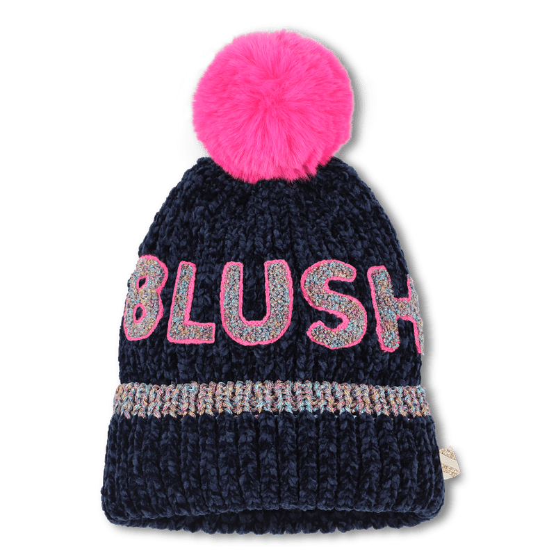 BERRETTO BLU CON POMPON FUCSIA LOGO BILLIEBLUSH - Angel Luxury