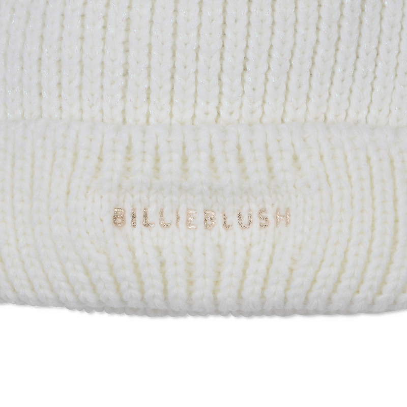 BERRETTO CON DUE POMPON PANNA CON LOGO ORO BILLIEBLUSH - Angel Luxury