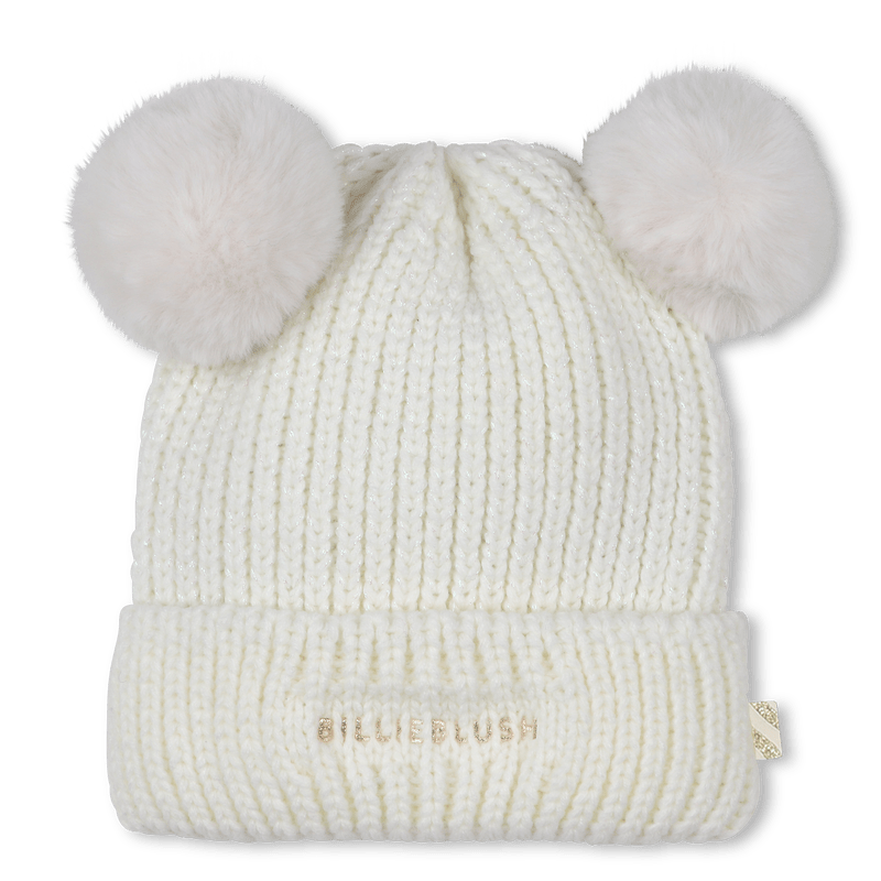 BERRETTO CON DUE POMPON PANNA CON LOGO ORO BILLIEBLUSH - Angel Luxury