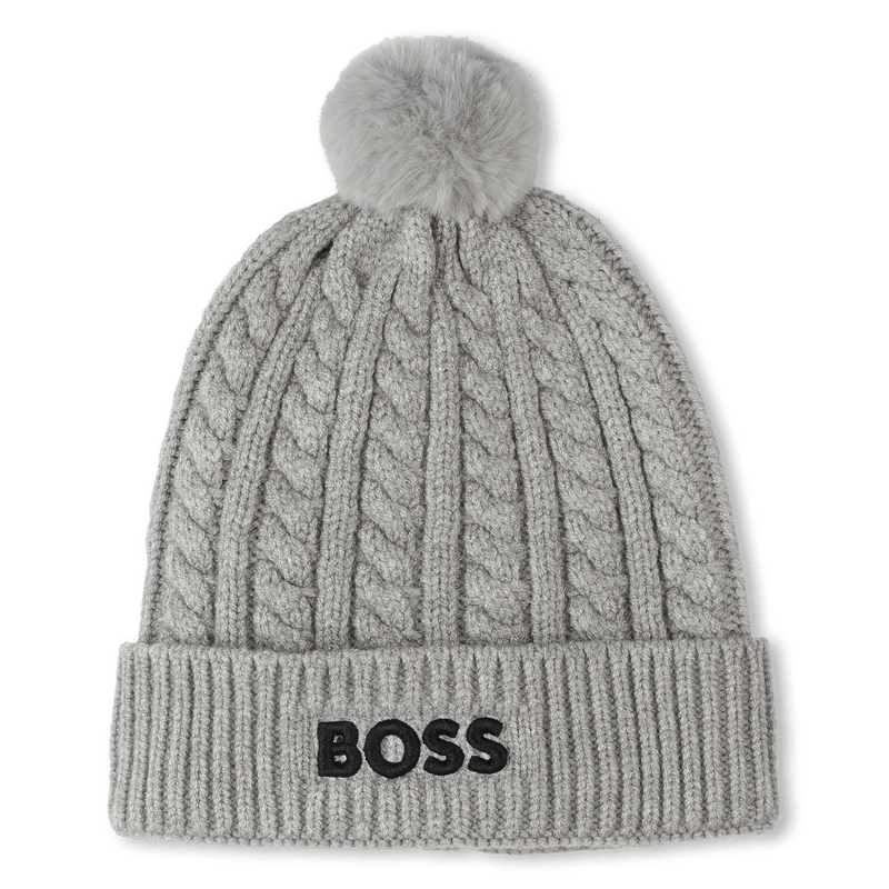 BERRETTO GRIGIO CON POMPON CON LOGO NERO HUGO BOSS - Angel Luxury