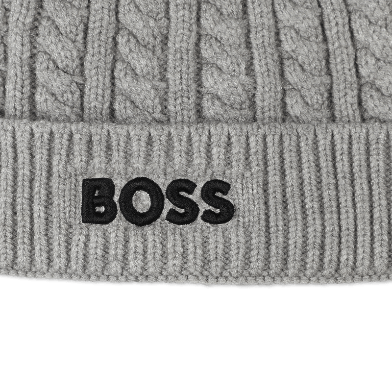 BERRETTO GRIGIO CON POMPON CON LOGO NERO HUGO BOSS - Angel Luxury