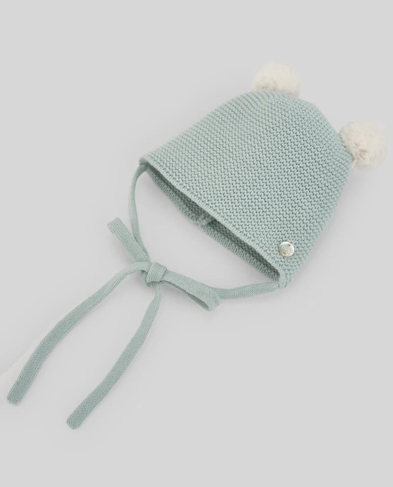 BERRETTO PER NEONATO CON DUE POMPON VERDE TIZA PAZ RODRIGUEZ - Angel Luxury