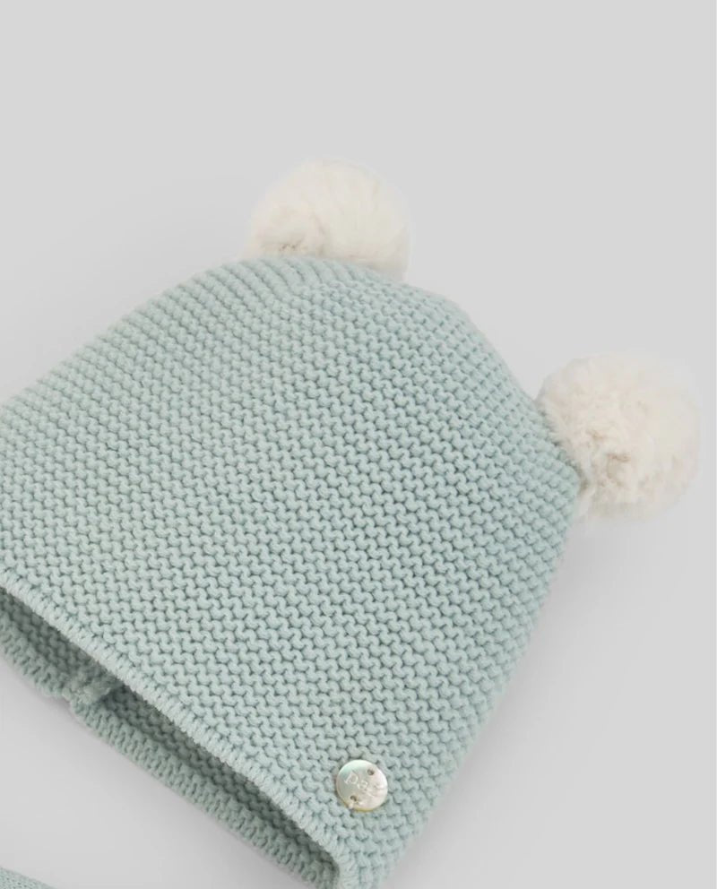 BERRETTO PER NEONATO CON DUE POMPON VERDE TIZA PAZ RODRIGUEZ - Angel Luxury
