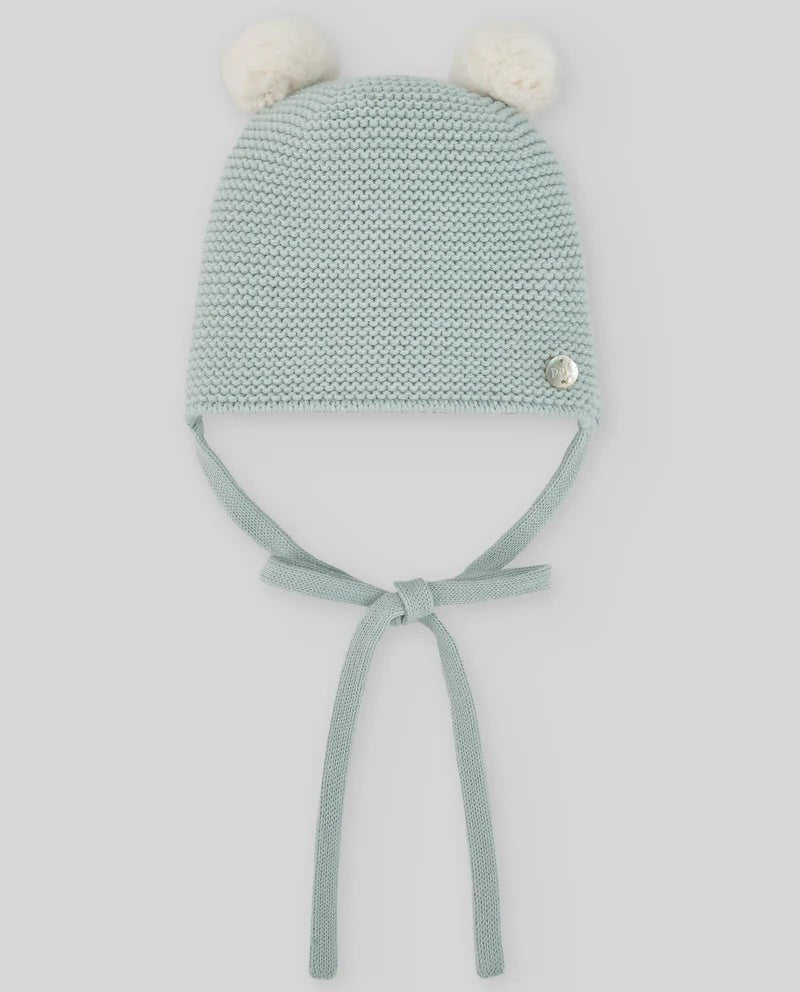 BERRETTO PER NEONATO CON DUE POMPON VERDE TIZA PAZ RODRIGUEZ - Angel Luxury