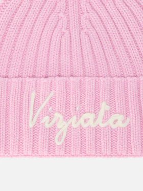 BERRETTO ROSA IN LANA CON SCRITTA IN RICAMO BIANCO "VIZIATA" MC2 SAINT BARTH - Angel Luxury