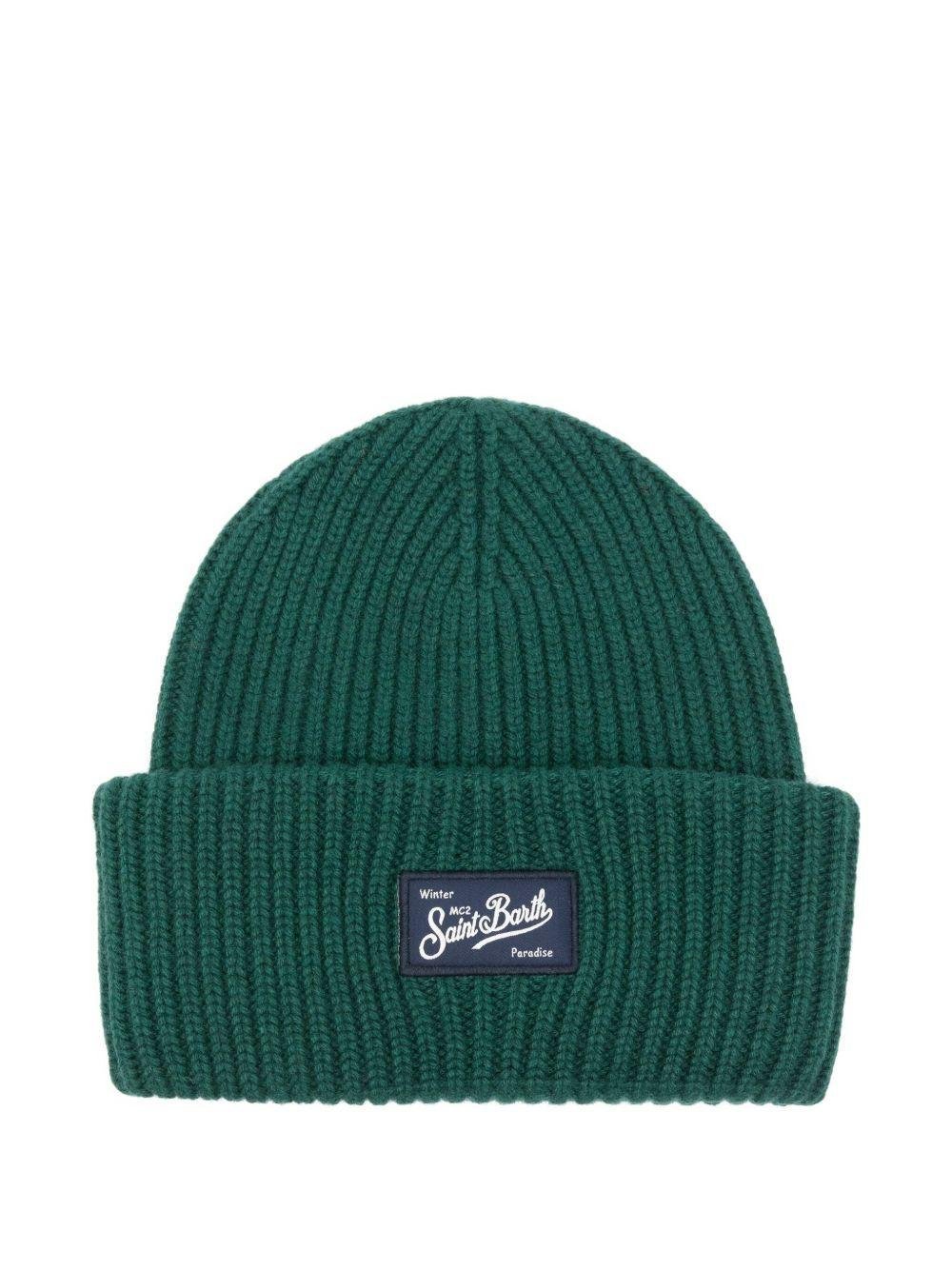 BERRETTO VERDE IN LANA CON LOGO BLU MC2 SAINT BARTH - Angel Luxury