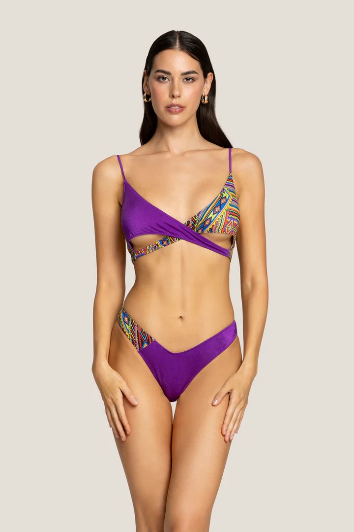 BIKINI VIOLA/MULTICOLOR CON TOP INCROCIO 4GIVENESS - Angel Luxury
