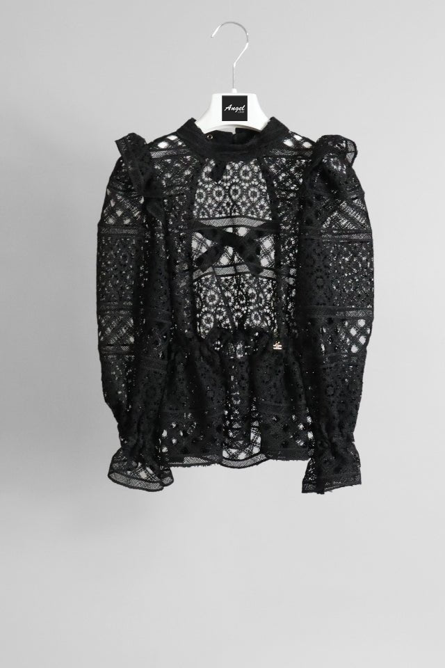 Blusa Elisabetta Franchi nera in pizzo traforato - Angel Luxury