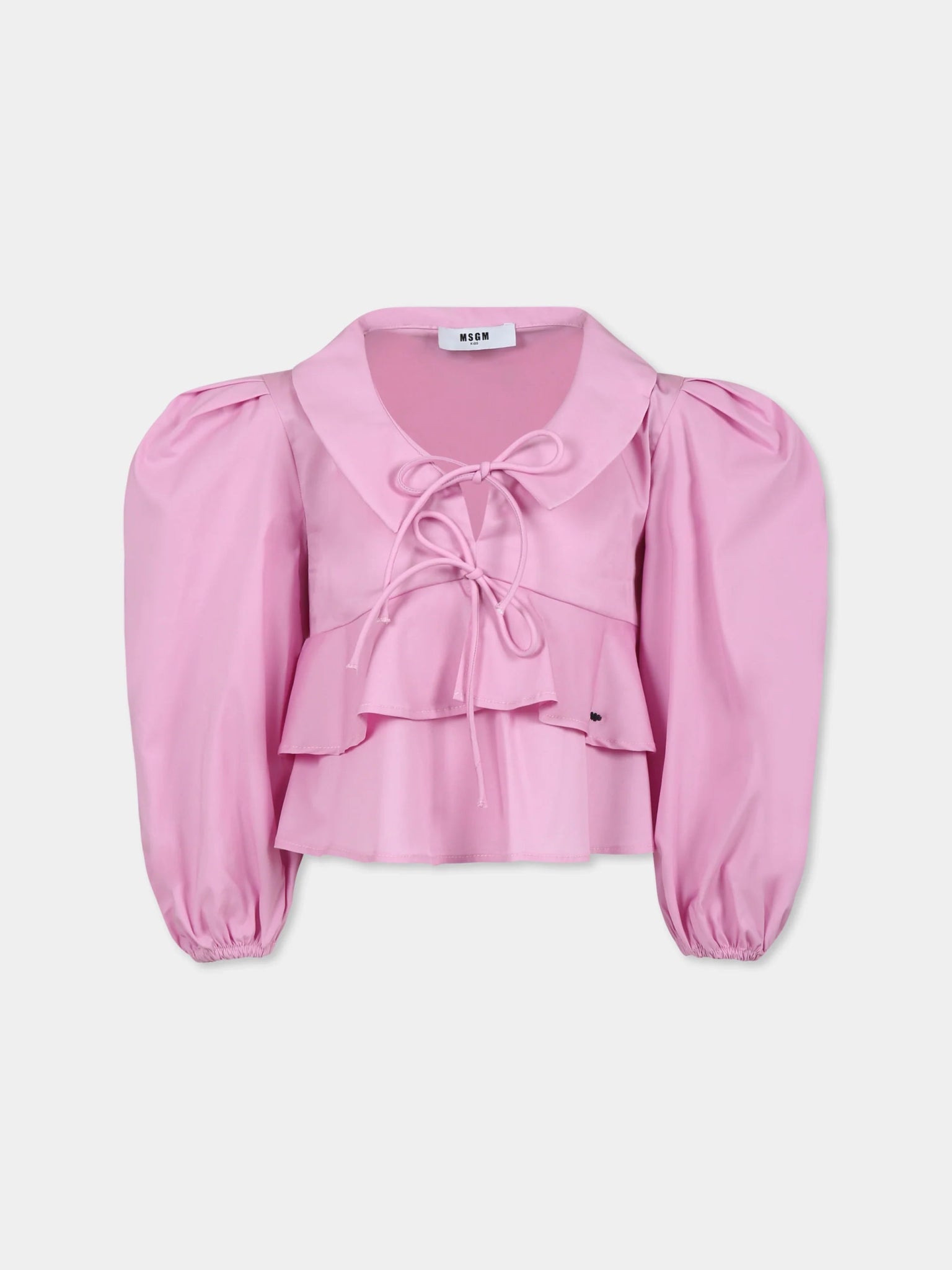 BLUSA ROSA CON FIOCCHI CON LOGO NERO MSGM - Angel Luxury