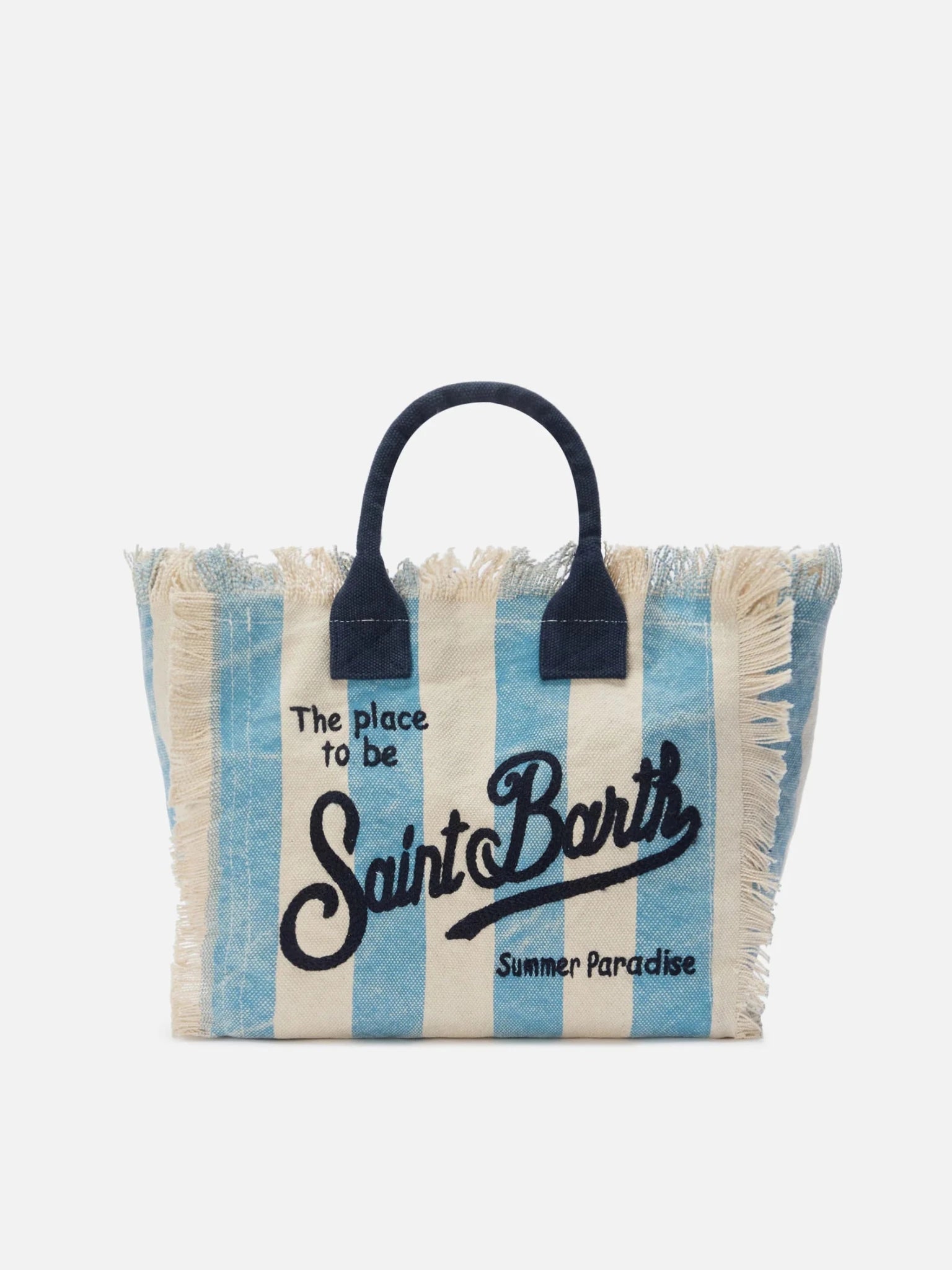 BORSA A RIGHE PANNA/AZZURRA CON LOGO BLU MC2 SAINT BARTH - Angel Luxury
