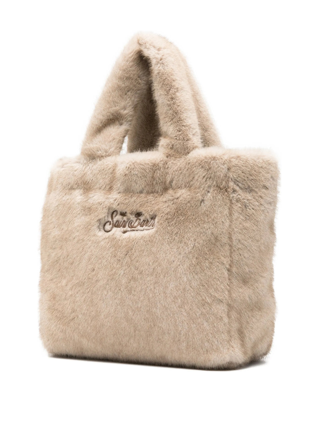 BORSA BEIGE IN PELLICCIA SINTETICA CON LOGO MARRONE MC2 SAINT BARTH - Angel Luxury