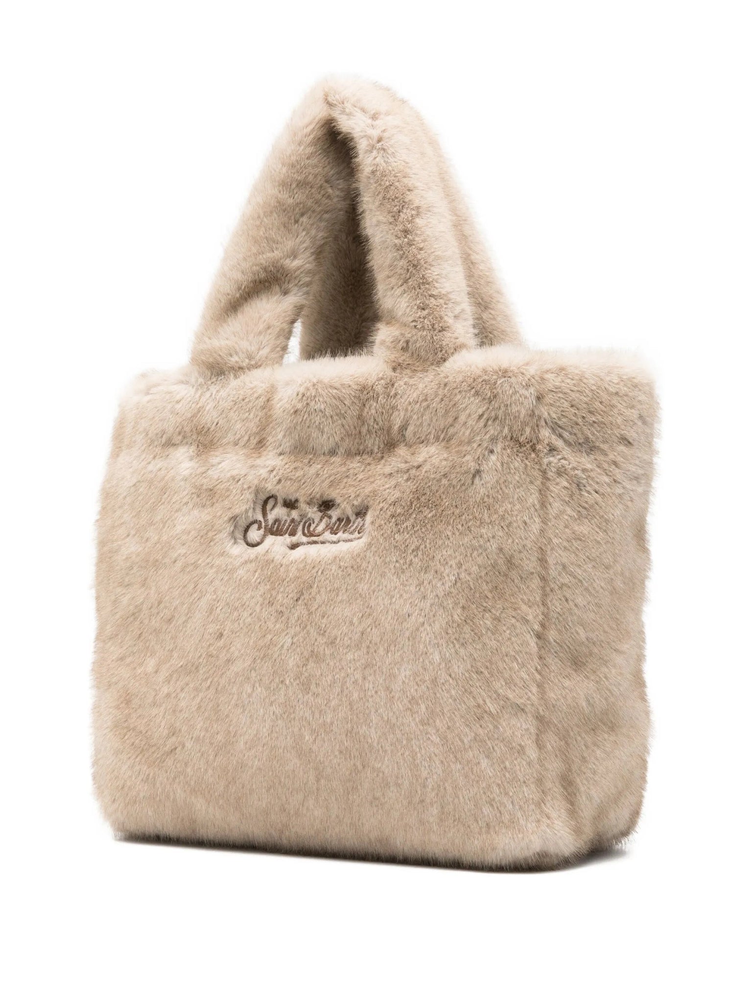 BORSA BEIGE IN PELLICCIA SINTETICA CON LOGO MARRONE MC2 SAINT BARTH - Angel Luxury