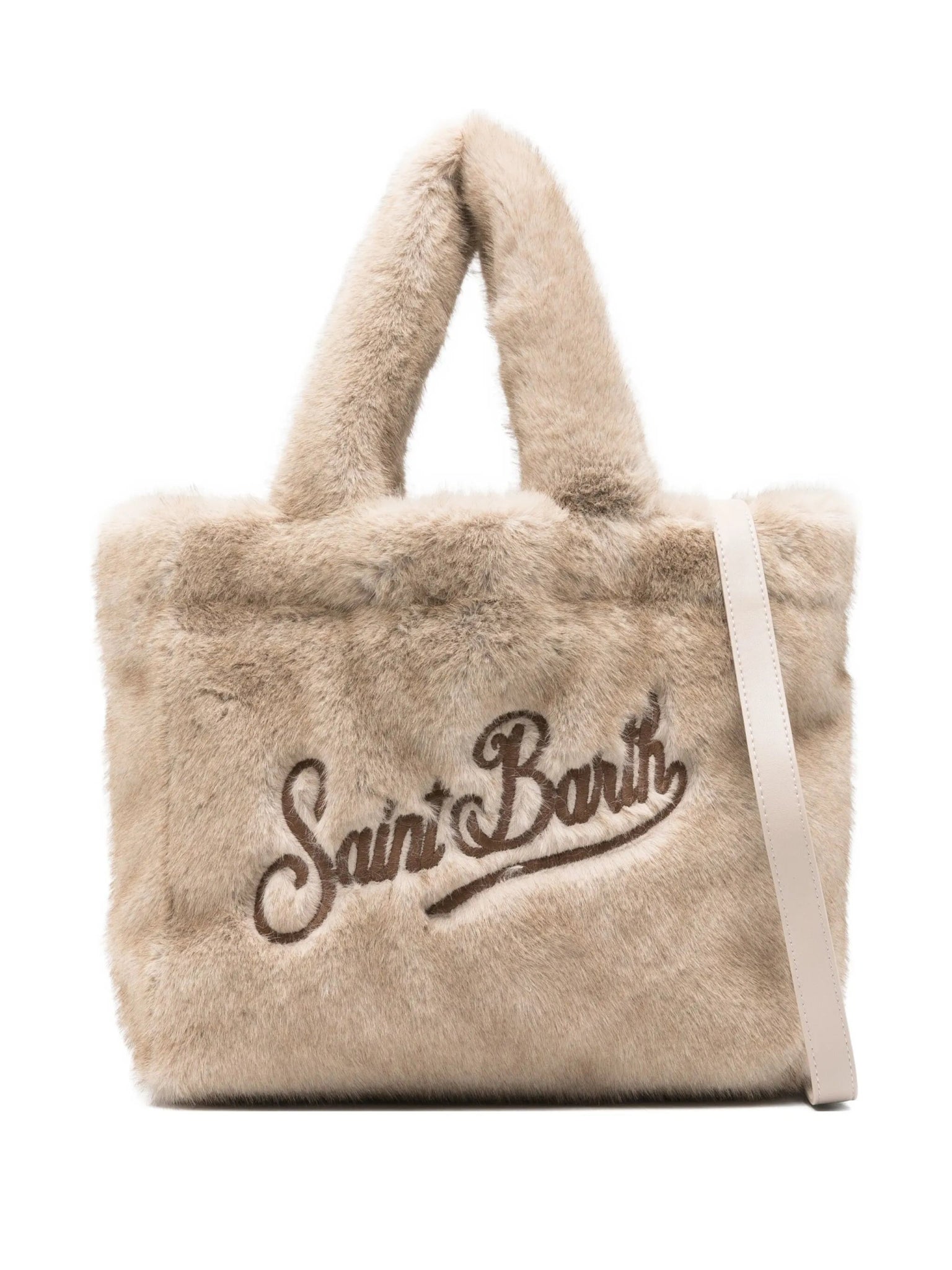BORSA BEIGE IN PELLICCIA SINTETICA CON LOGO MARRONE MC2 SAINT BARTH - Angel Luxury