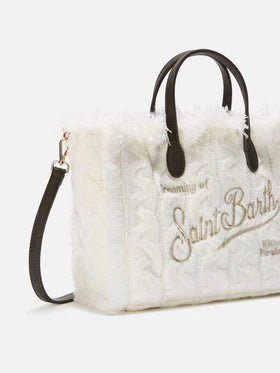 BORSA BIANCA IN LANA INTRECCIATA CON LOGO ORO MC2 SAINT BARTH - Angel Luxury
