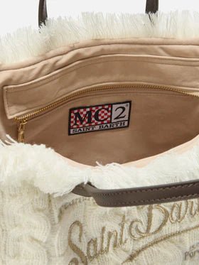 BORSA BIANCA IN LANA INTRECCIATA CON LOGO ORO MC2 SAINT BARTH - Angel Luxury