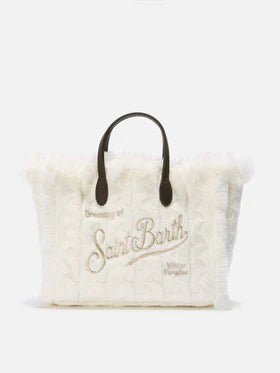 BORSA BIANCA IN LANA INTRECCIATA CON LOGO ORO MC2 SAINT BARTH - Angel Luxury