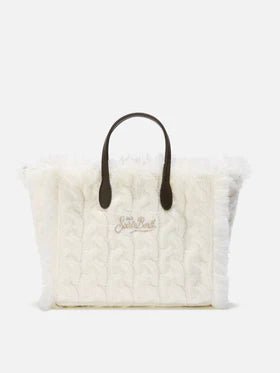 BORSA BIANCA IN LANA INTRECCIATA CON LOGO ORO MC2 SAINT BARTH - Angel Luxury