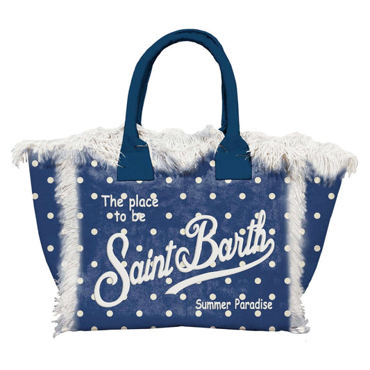 BORSA BLU IN TELA CON POIS BIANCHI E LOGO MC2 SAINT BARTH - Angel Luxury