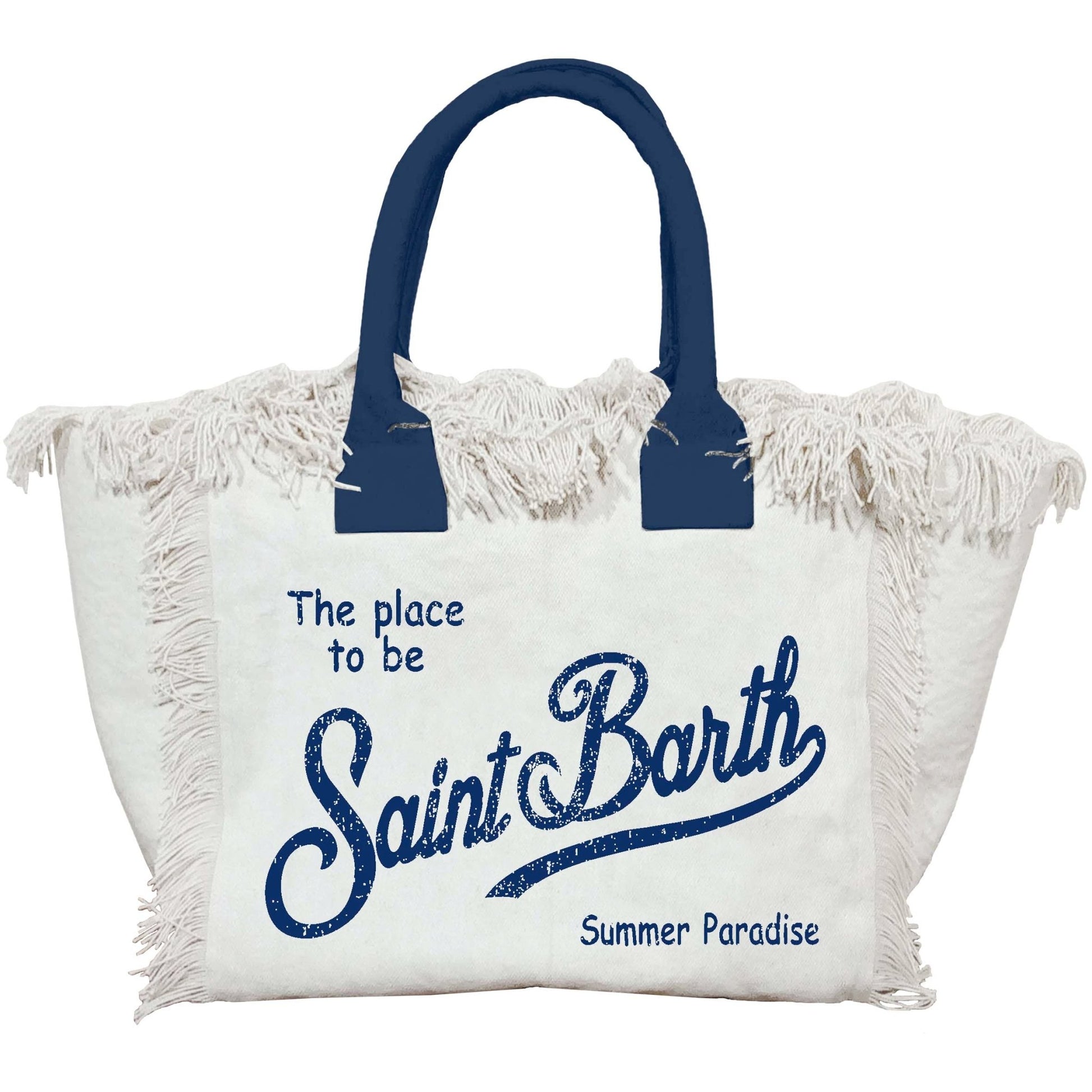 BORSA IN CANVAS MC2 SAINT BARTH BIANCA CON LOGO BLU - Angel Luxury