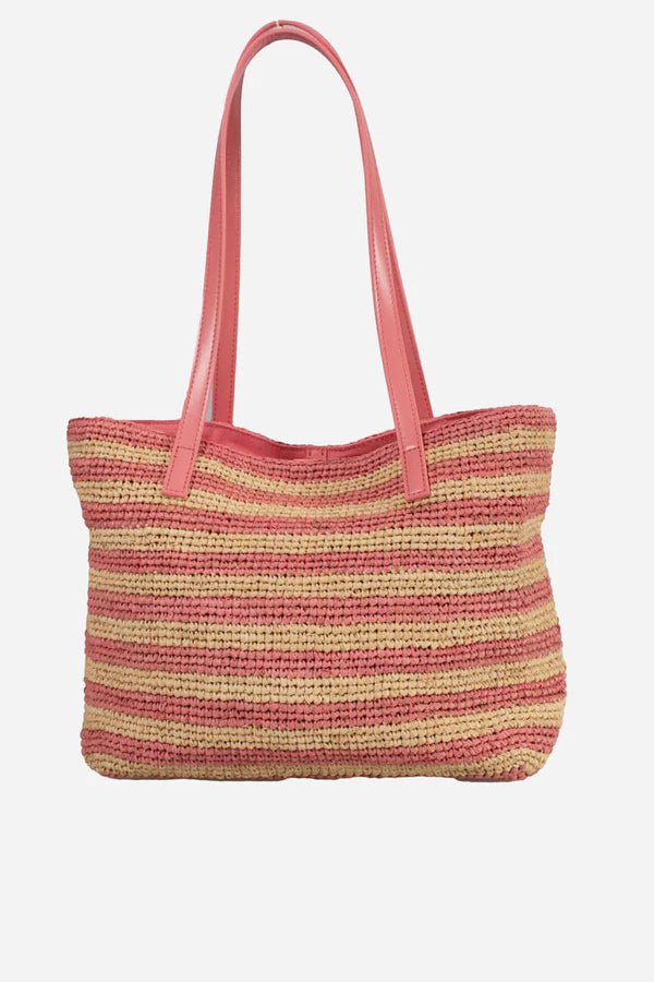 BORSA IN PAGLIA A RIGHE BEIGE/ROSA CON CILIEGIE MC2 SAINT BARTH - Angel Luxury