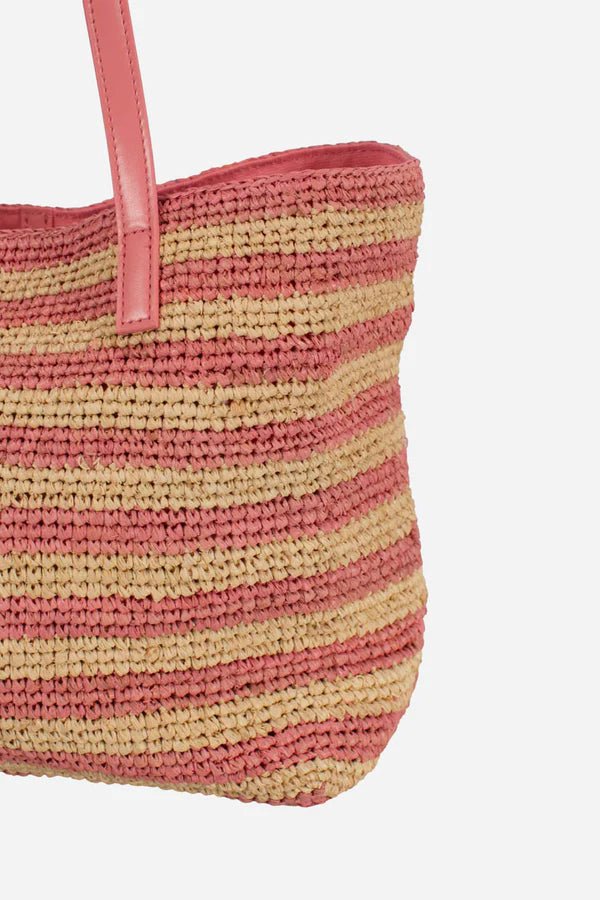 BORSA IN PAGLIA A RIGHE BEIGE/ROSA CON CILIEGIE MC2 SAINT BARTH - Angel Luxury