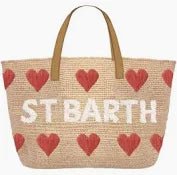 BORSA IN PAGLIA CITY MINI CON CUORI ROSSI MC2 SAINT BARTH - Angel Luxury