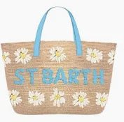 BORSA IN PAGLIA CITY MINI CON MARGHERITE E LOGO AZZURRO MC2 SAINT BARTH - Angel Luxury