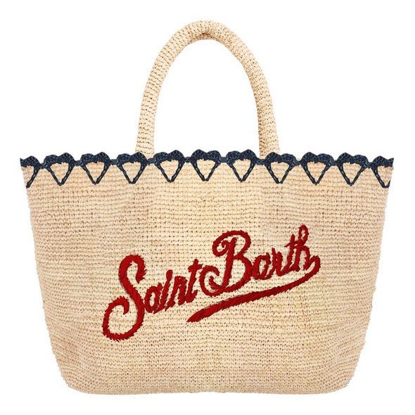 BORSA IN PAGLIA CON BORDO A CUORI LOGO ROSSO MC2 SAINTBARTH - Angel Luxury