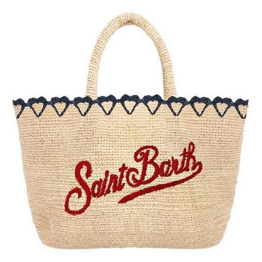 BORSA IN PAGLIA CON BORDO A CUORI LOGO ROSSO MC2 SAINTBARTH - Angel Luxury