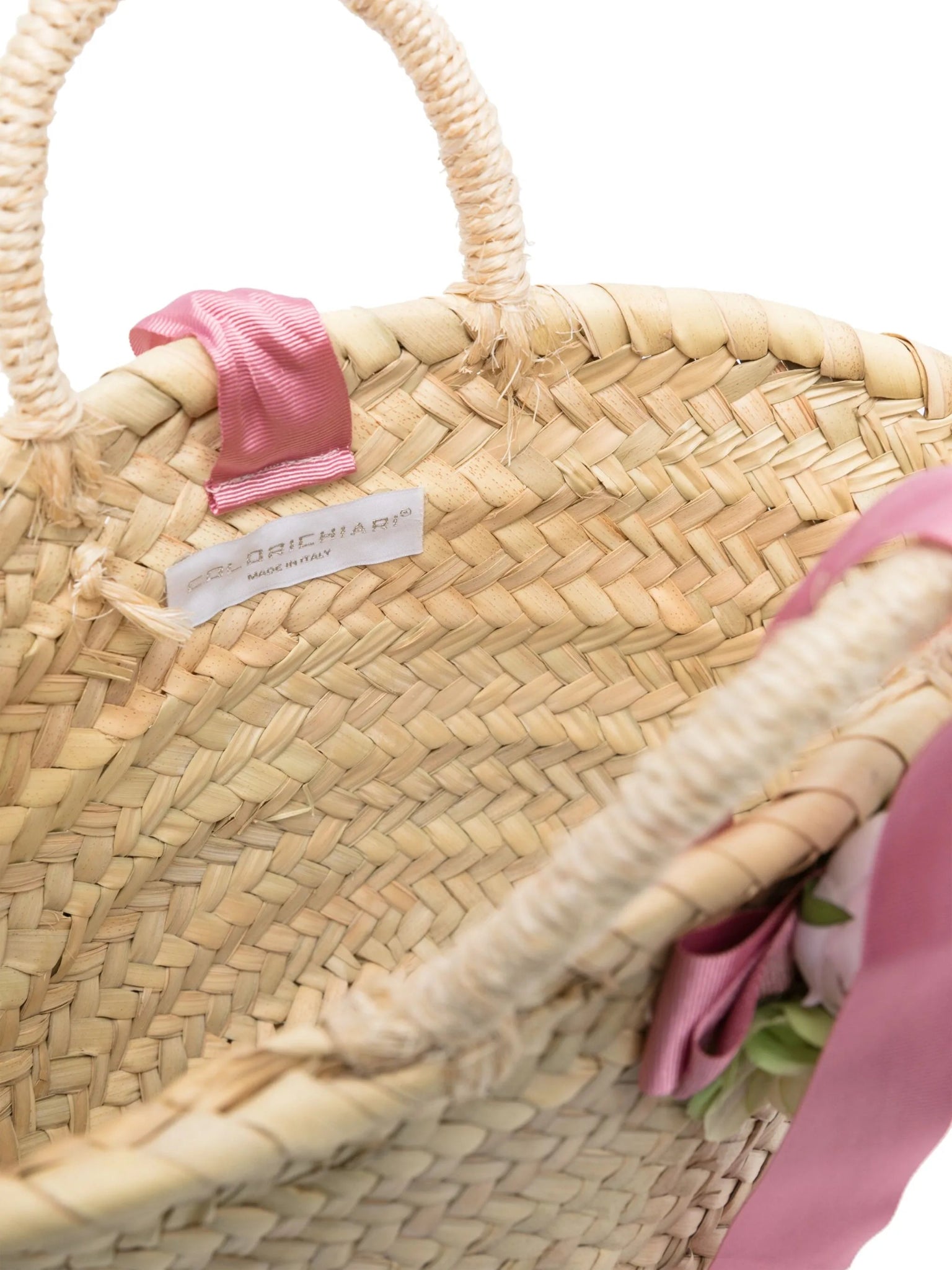 BORSA IN PAGLIA FIORE ROSA/VERDE COLORI CHIARI - Angel Luxury
