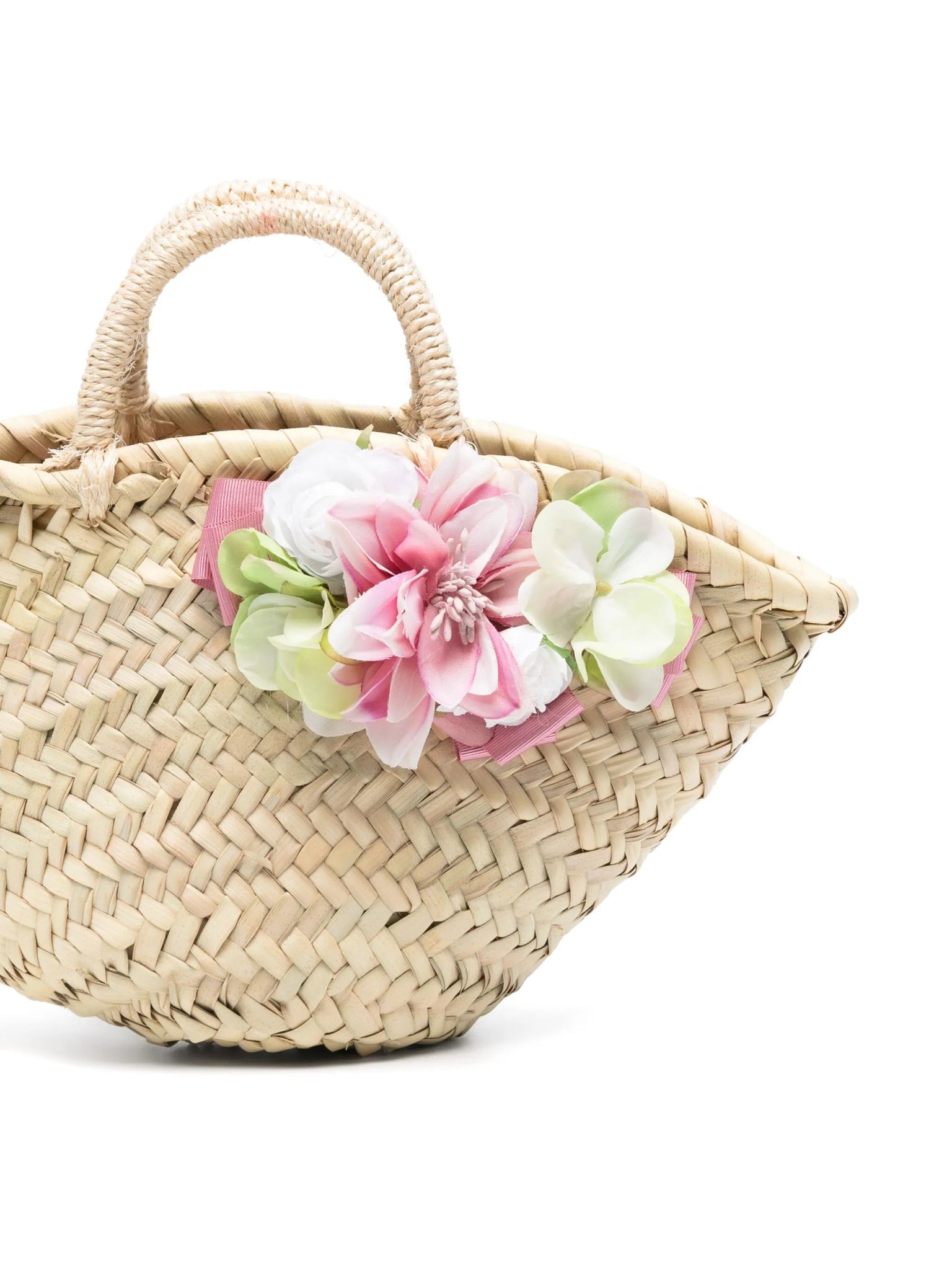 BORSA IN PAGLIA FIORE ROSA/VERDE COLORI CHIARI - Angel Luxury
