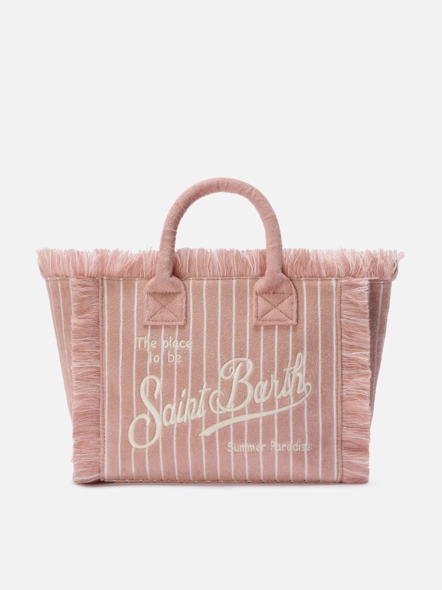 BORSA IN SPUGNA ROSA CIPOLLA A RIGHE CON LOGO MC2 SAINT BARTH - Angel Luxury