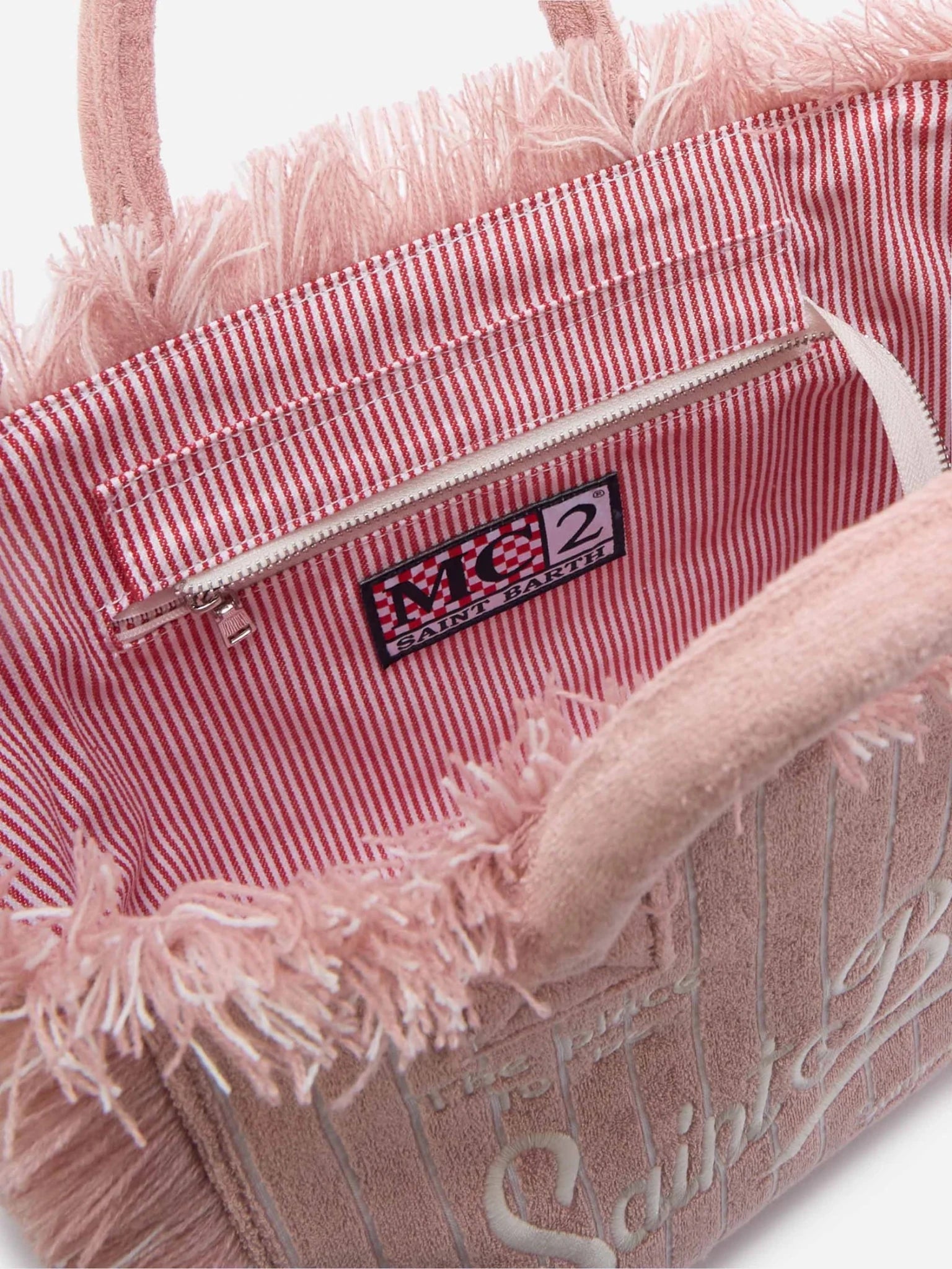 BORSA IN SPUGNA ROSA CIPOLLA A RIGHE CON LOGO MC2 SAINT BARTH - Angel Luxury
