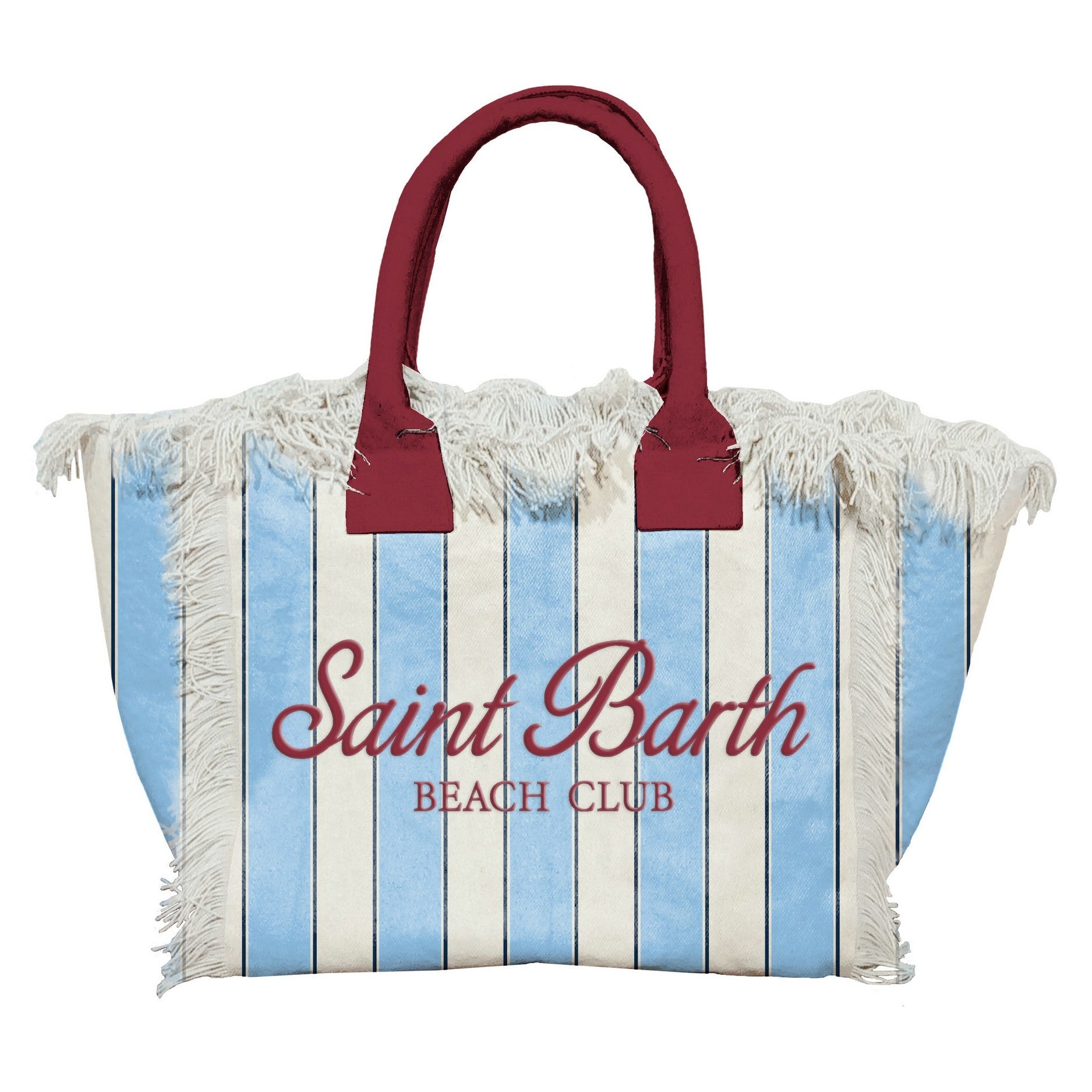 BORSA IN TELA A RIGHE BIANCA E AZZURRO CON MANICI E LOGO BORDEAUX MC2 SAINT BARTH - Angel Luxury