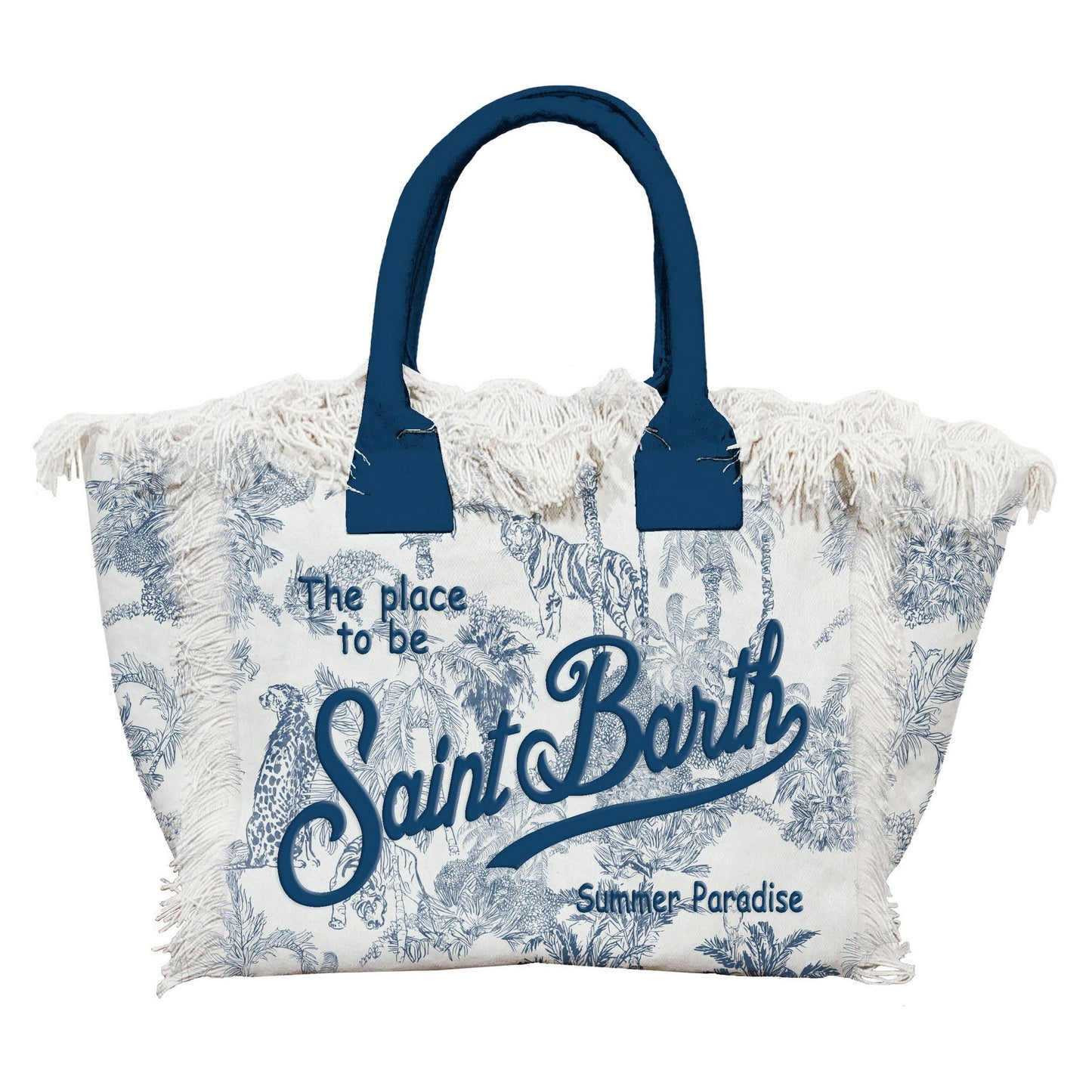 BORSA IN TELA BIANCA CON FANTASIA E LOGO BLU MC2 SAINT BARTH - Angel Luxury