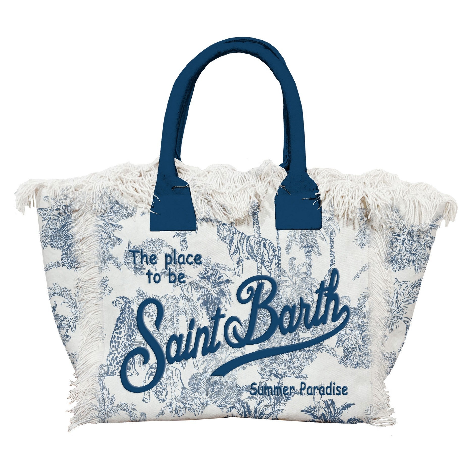 BORSA IN TELA BIANCA CON FANTASIA E LOGO BLU MC2 SAINT BARTH - Angel Luxury