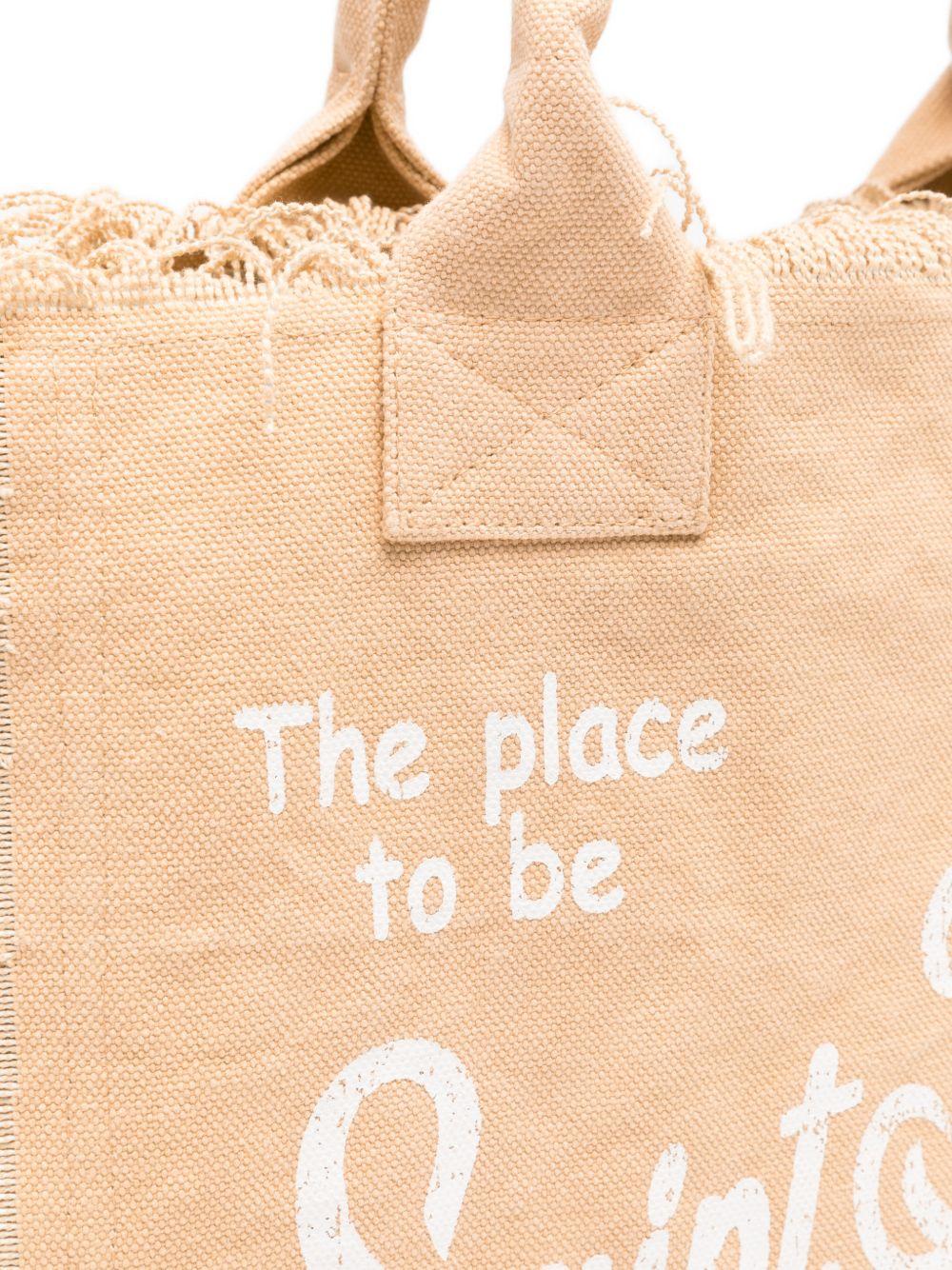 BORSA IN TELA CON FRANGE BEIGE CON LOGO BIANCO MC2 SAINT BARTH - Angel Luxury